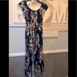 Navy Blue Floral Print Maxi Dress/Built in Shorts - Sz M - by IRIS